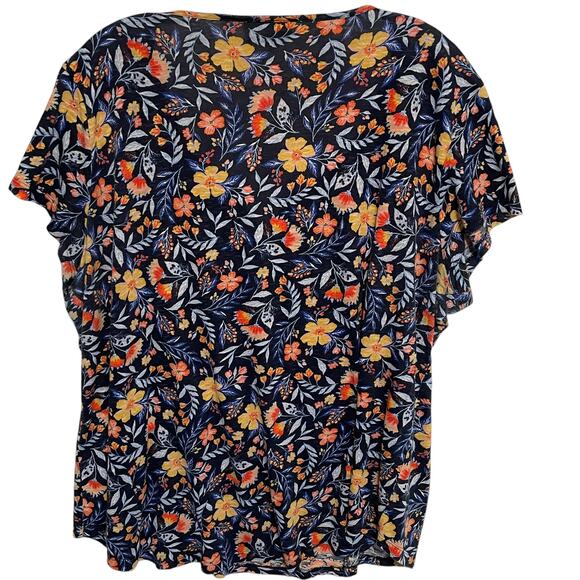 Style & Co Embroidered Floral Top Womens XXL Blue Yellow Peasant Boho Knit Tee - Picture 3 of 7
